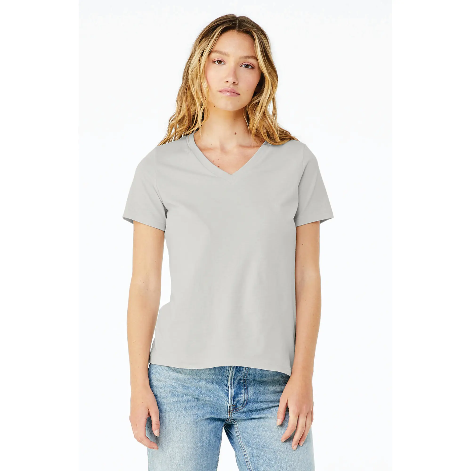 Silver Womens Relaxed Jersey Short Sleeve V-Neck T-Shirt